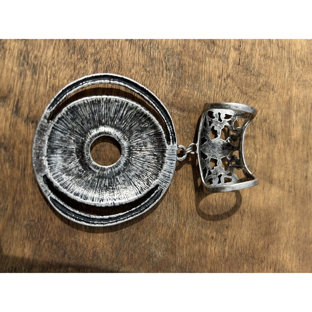 Vintage Silver Tone Large Spiral Medallion Scarf Slide Pendant Boho Statement